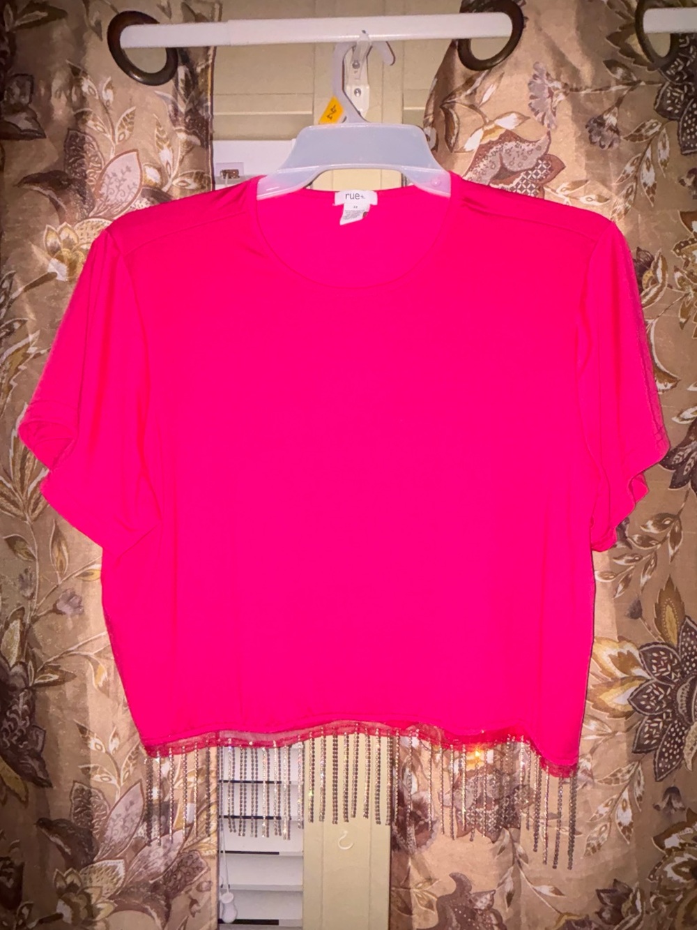rue21 Hot Pink Short Sleeve Fringe Hem Top